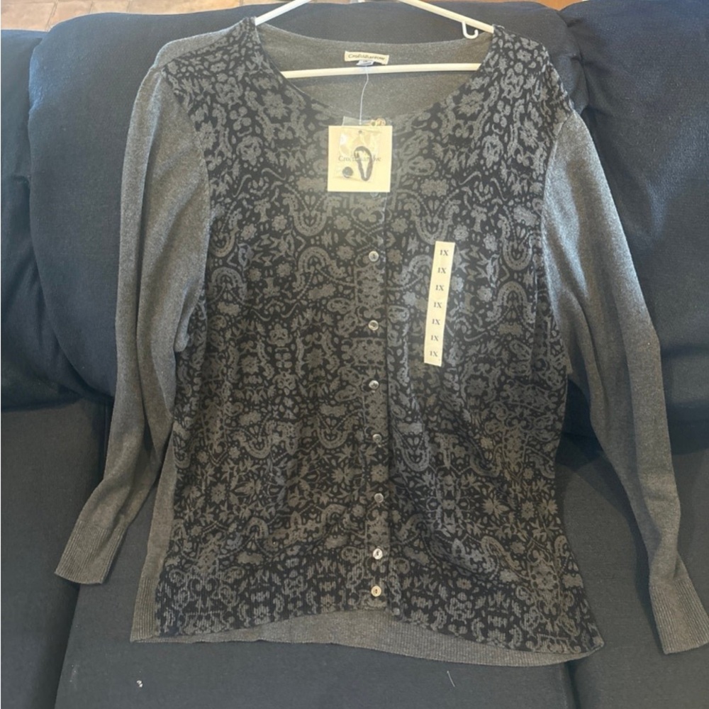 Black and gray button down sweater